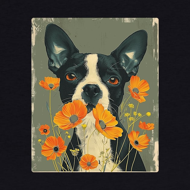 Boston Terrier Flowers Photo Art Design For Dog Onwer by karishmamakeia